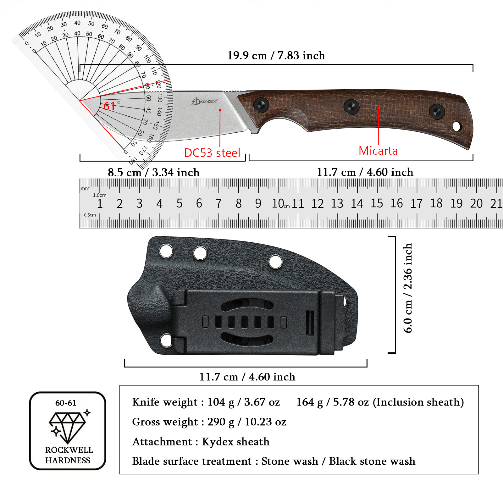 SDOKEDC DC53 Steel EDC Utility – Edc Fixed Blade Deep Carry Bewertung und Preis